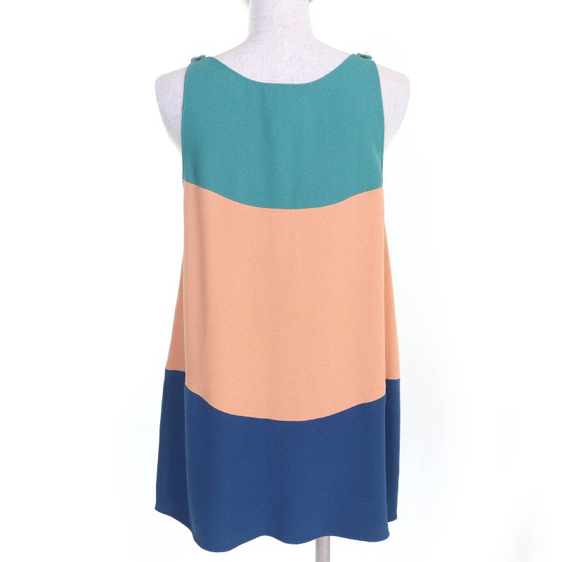 CHANEL P47830 Coco Mark Pearl Button Sleeveless Top Tunic Green Beige Blue 38