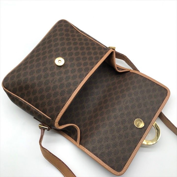 Celine Macadam Circle Logo Leather Gold Vintage Shoulder Bag Brown