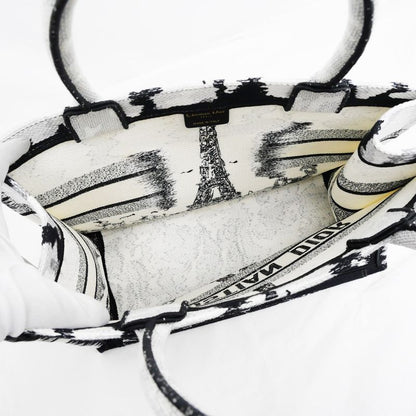 Christian Dior Book Tote Eiffel Tower Monotone Black And White Handbag
