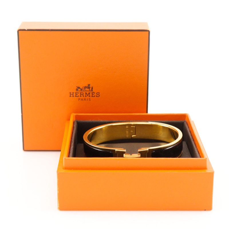 Hermes Click H Gold Plated Black Ladies 34.3g Bangle