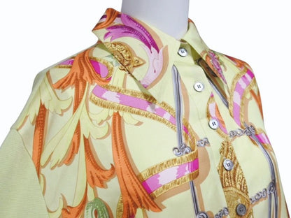 Hermes Twillaine Long Sleeve Polo Shirt Carre Silk Cotton Lime Green Vintage L — view 4