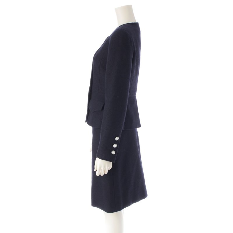 Chanel 97P Wool And Nylon Collarless Jacket Skirt Set-up P07187v05407 Navy 36