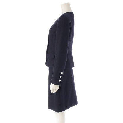 Chanel 97P Wool And Nylon Collarless Jacket Skirt Set-up P07187v05407 Navy 36