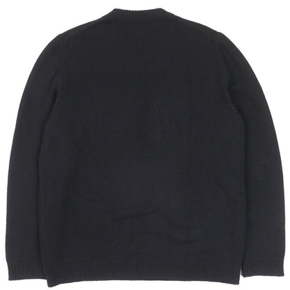 Fendi Fzz469 100% Cashmere Front Logo Crew Neck Long Sleeves Knit Sweater Black