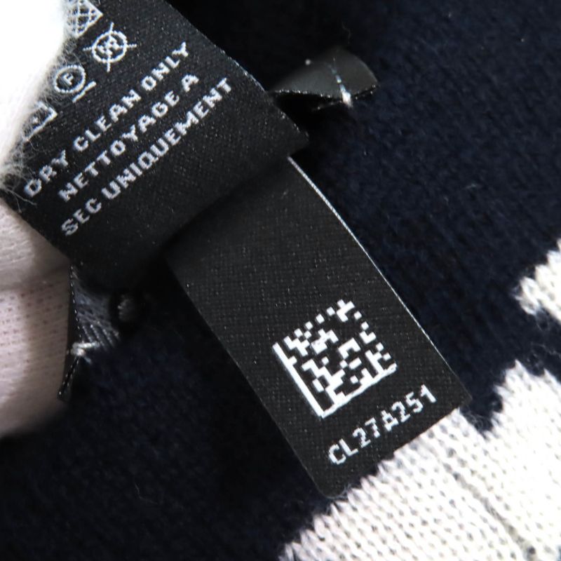 CHANEL Cashmere Cotton Coco-mark Logo Knit Hat Knit Cap Navy White Made In