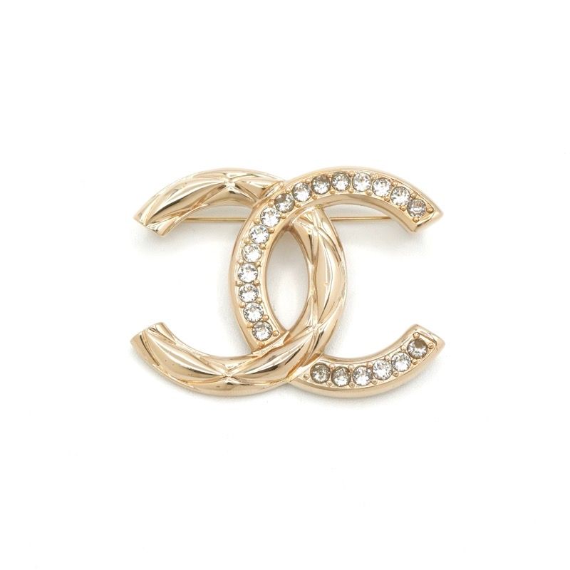 Chanel Brooch Corsage Gold Here Mark Rhinestone