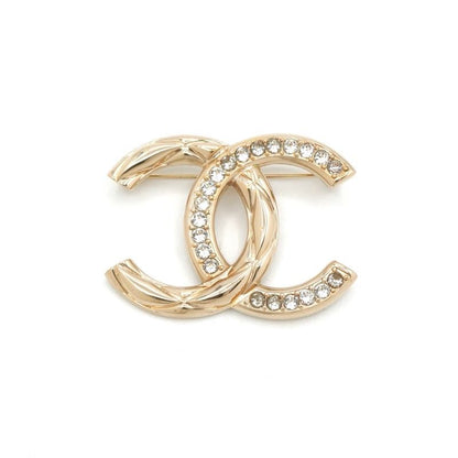 Chanel Brooch Corsage Gold Here Mark Rhinestone