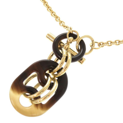 Hermes Ulidis Buffalo Horn Metal Brown Gold Necklace 0375 Hermes