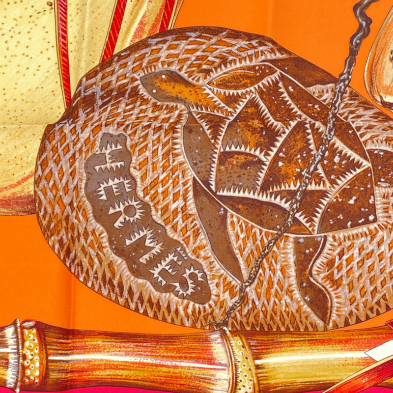 Hermes Carre 90 Jardin Creole Cles Or's Paradise Silk Scarf Red