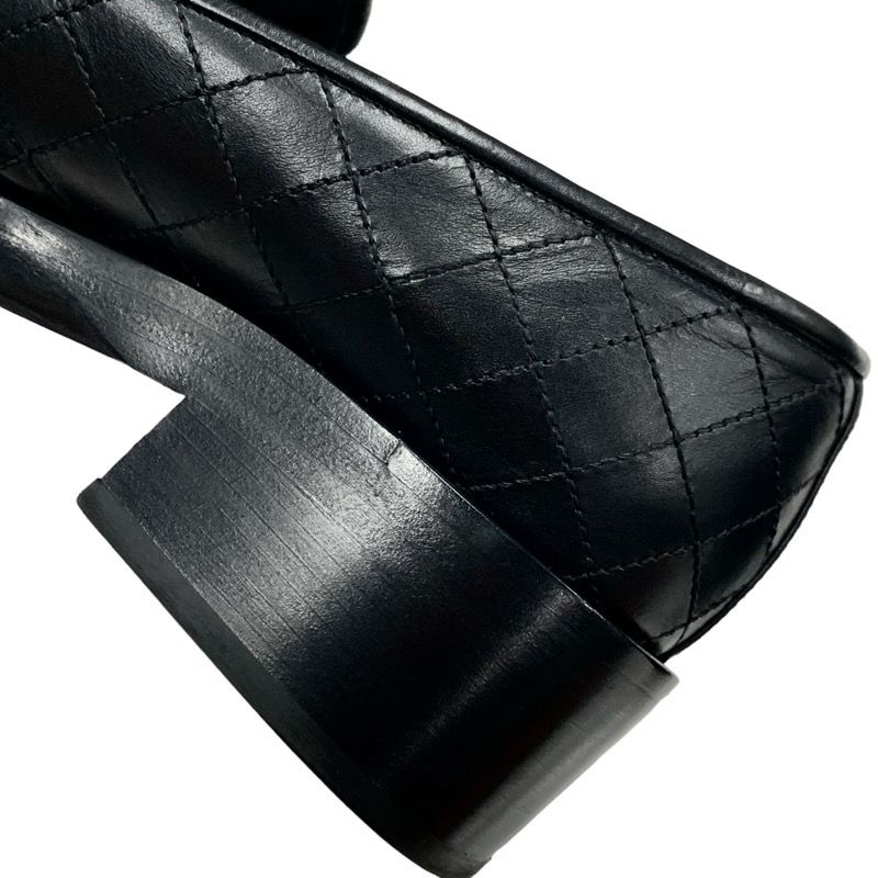 Chanel Loafer Leather Shoes Leather Black Silver Matelasse Here Mark