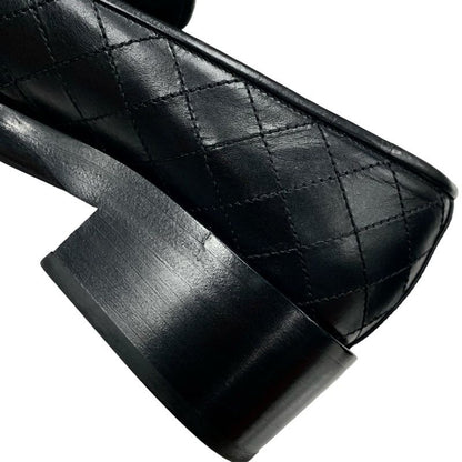 Chanel Loafer Leather Shoes Leather Black Silver Matelasse Here Mark