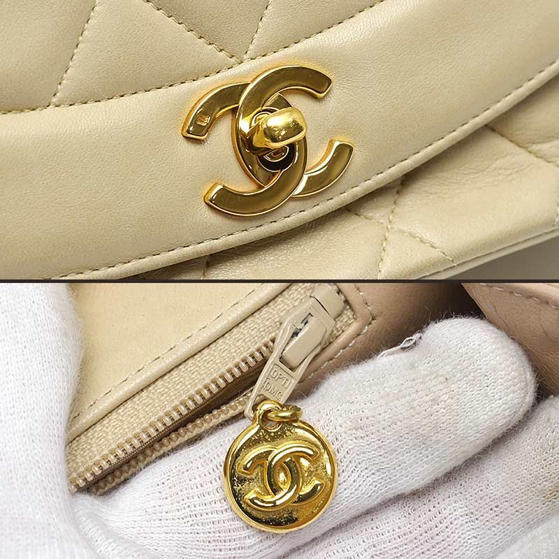 Chanel Matelasse Chain Shoulder Bag Diana Flap 22 Beige