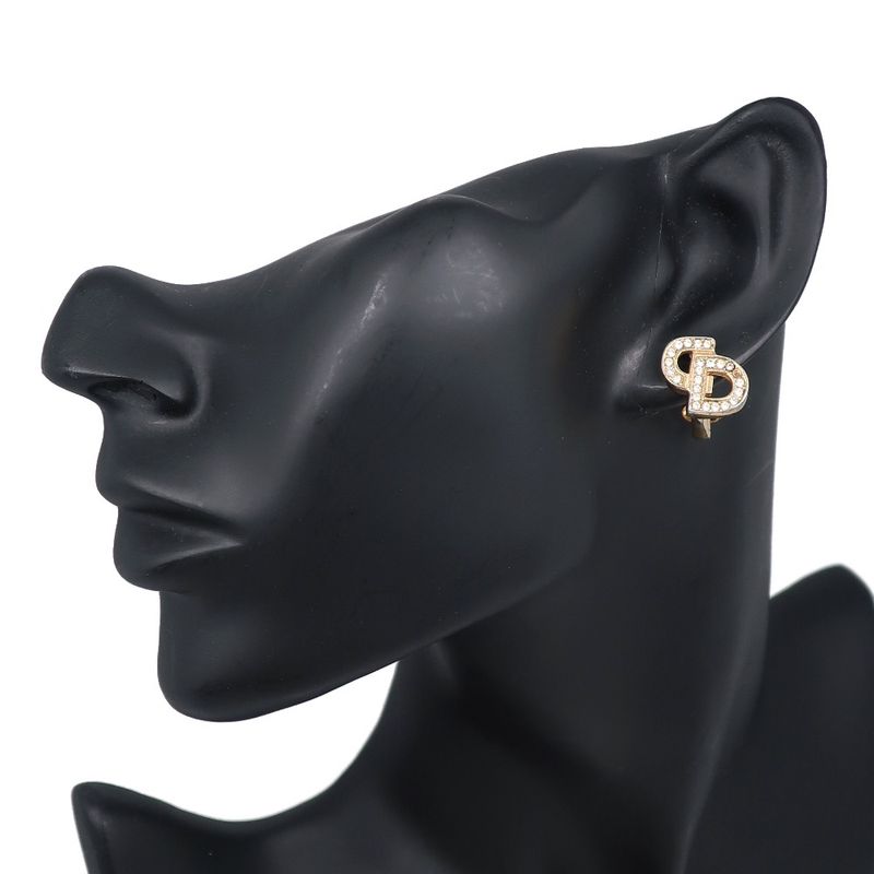 Dior CD Logo Gold Plated And Rhinestone Earrings For Women 5.0g