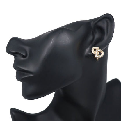 Dior CD Logo Gold Plated And Rhinestone Earrings For Women 5.0g