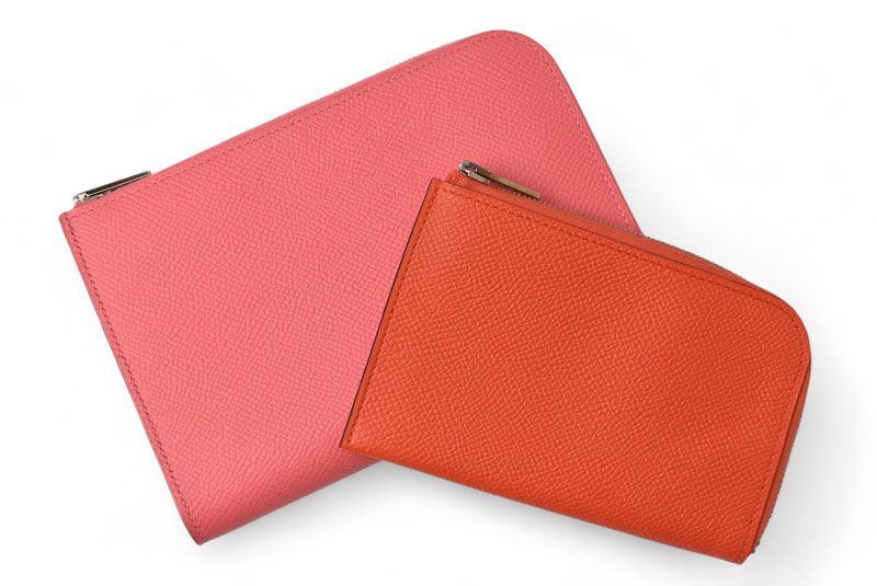 Hermes Wallet Mini Pouch Hermes Remix Combine Duo Engraved A Rose Azalea Orange