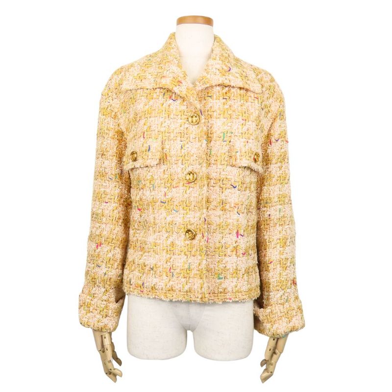 Chanel Tailored Jacket 38 Wool Nylon Acrylic Orange Multicolor Tweed Apparel