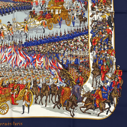 Hermes Carre 90 Grand Cortege A Moscou Moscow Grand March Red Scarf 100% Silk