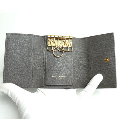 Saint Laurent 6-row YSL Logo Key Case Gray 613334 Ladies Pre-owned
