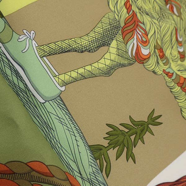 Hermes Scarf Carre 90 Carre Silk Green Yellow and Orange [della Cavalleria