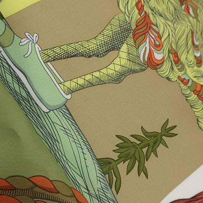 Hermes Scarf Carre 90 Carre Silk Green Yellow and Orange [della Cavalleria
