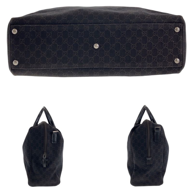 Gucci Dark Brown Silver Hardware GG Canvas/leather 196356 Boston Bag Unisex