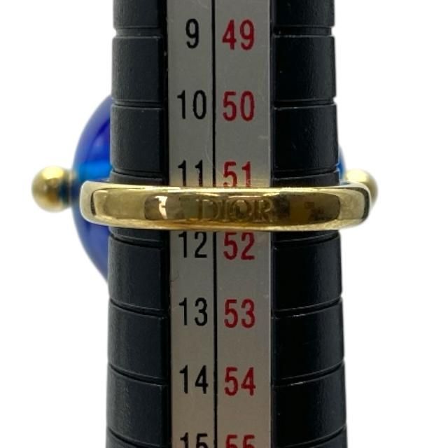 Christian DIOR Sorbet Ring Tribal Ball Jewelry Logo GP Metal Resin Gold Blue [M