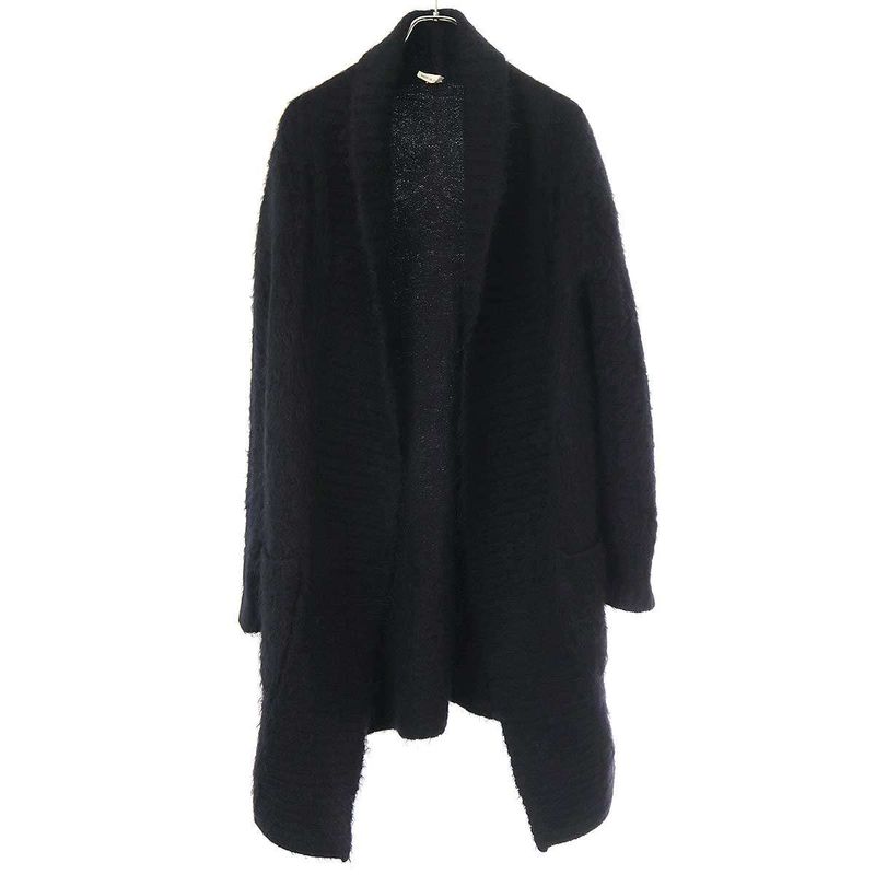 Hermes Mohair Knit Gown Coat Black 40