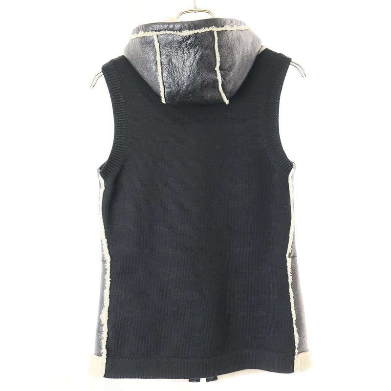 Chanel 2008aw Sport Line Sher Ring Mouton Hooded Vest P33735w04172 Black 38