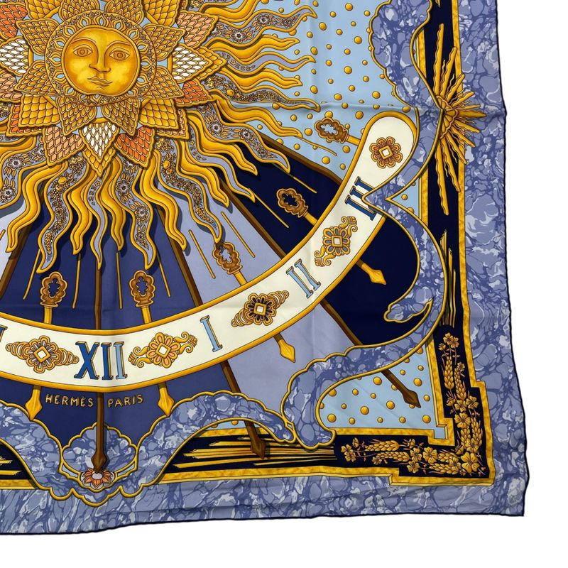 Hermes Scarf Silk Carre 90 Carpe DIEM Enjoy The Day Blue