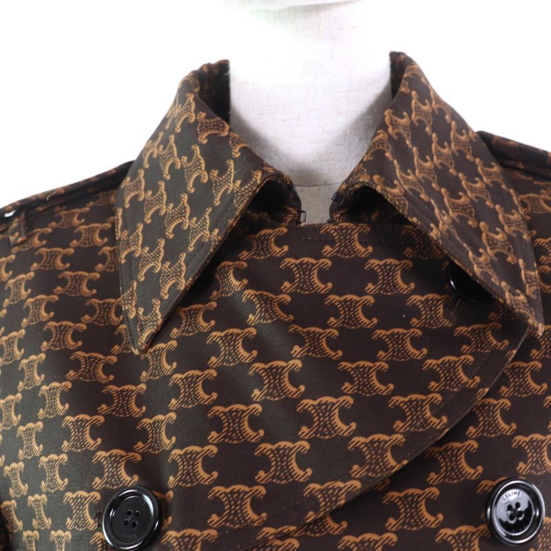 Celine 2m398267m 100% Cotton Triomphe Pattern Trench Coat Brown 40 With Hanger