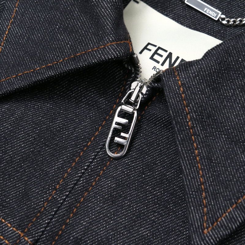 2023Fendi Denim Jacket Size 36 G-jacket Zip Up Jacket FF Cotton Indigo