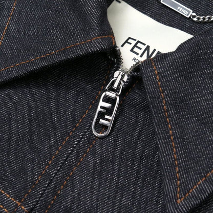 2023Fendi Denim Jacket Size 36 G-jacket Zip Up Jacket FF Cotton Indigo