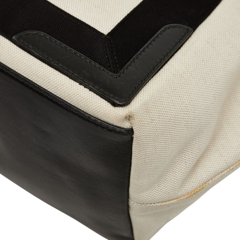 Balenciaga Navy Cabas Small 339933 Beige Black Canvas Leather Women's Balenciaga