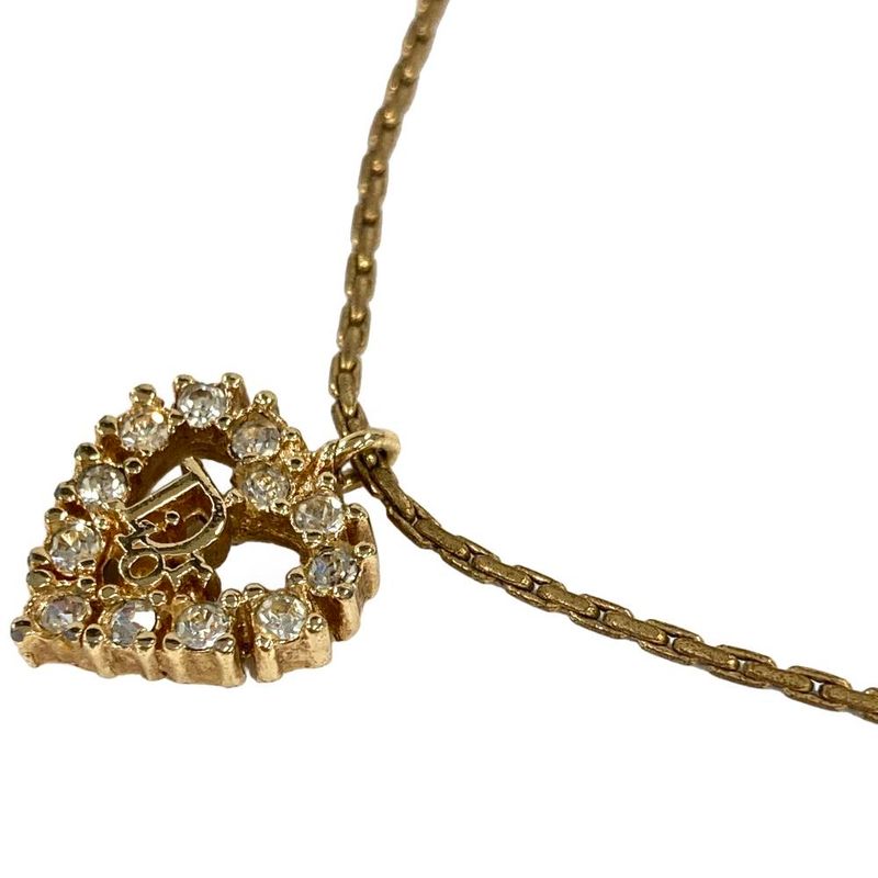 Christian DIOR Heart Top Necklace Metal Gold Women