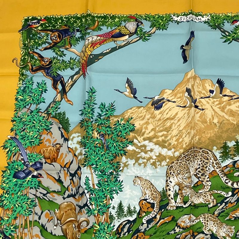 Hermes Carre 90 Sichuan Silk Scarf Yellow