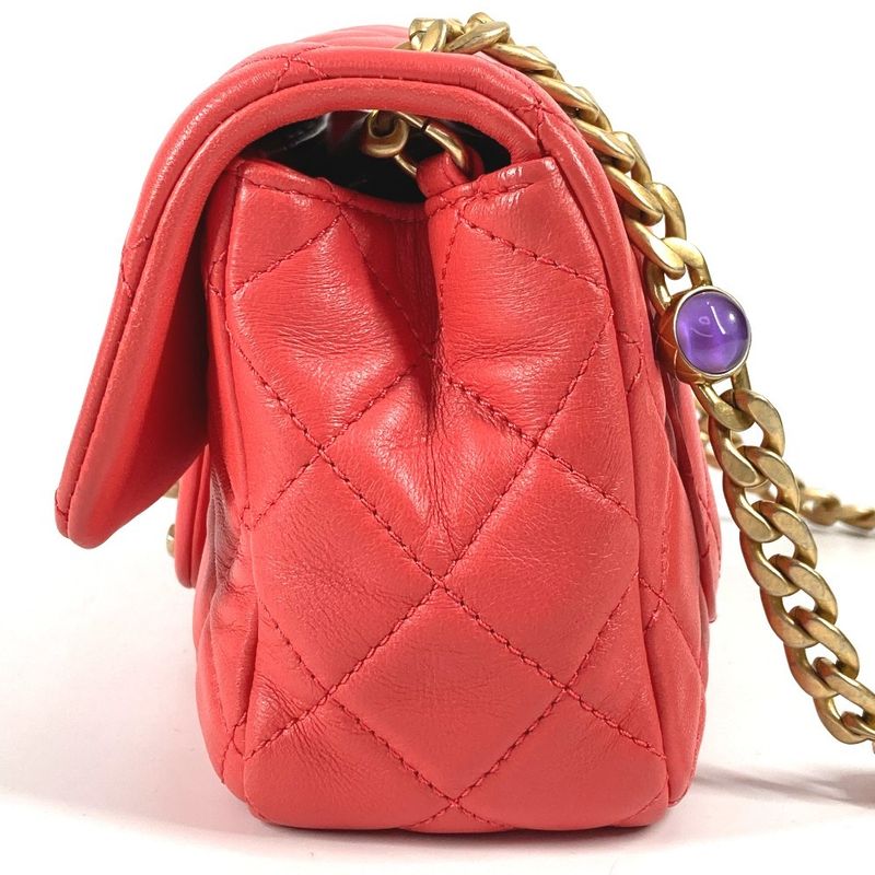 Chanel Shoulder Bag CC Coco Mark Matelasse With Bijoux As2380 Lambskin Red