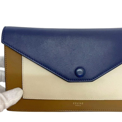 Celine Bifold Long Wallet Brown Navy White Wallet Excellent Condition Leather