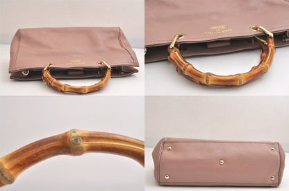 Gucci Bamboo Shopper Medium 2way Handbag Leather 323660 Pink 3631n