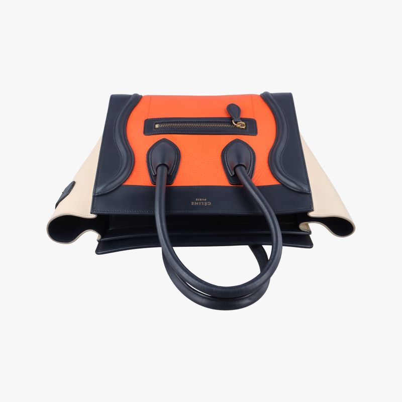 Celine Luggage Mini Shopper Orange X Black X Beige Leather S-cu-4124