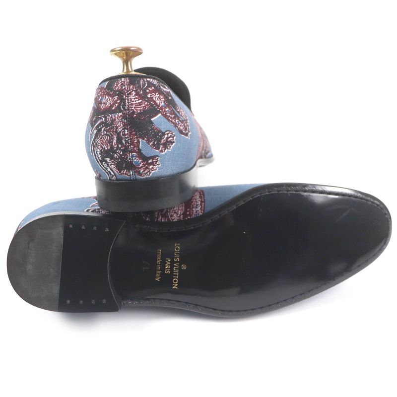 Louis Vuitton Chapman Bros Elephant Leather Used Tassel Loafers Blue 7 Made In