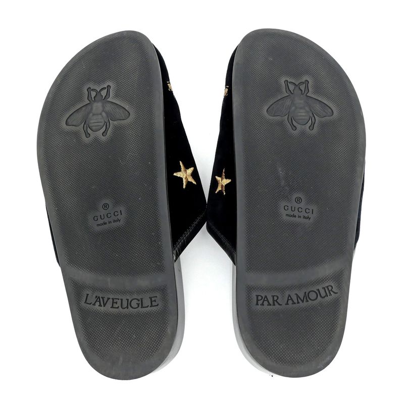 Gucci Sandals Horsebit Bi-bk Black 505265 Size 35 Embroidery Ladies