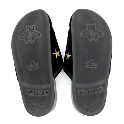 Gucci Sandals Horsebit Bi-bk Black 505265 Size 35 Embroidery Ladies
