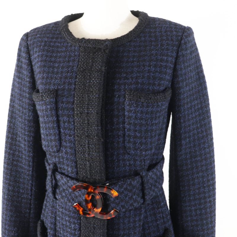 CHANEL P57229 Worn By Shin Hye Park BIG Coco Bag Belted Long Coat Black Navy