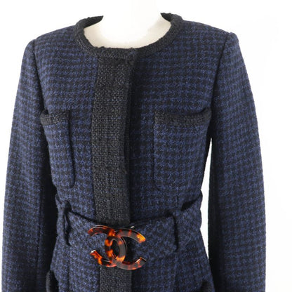 CHANEL P57229 Worn By Shin Hye Park BIG Coco Bag Belted Long Coat Black Navy