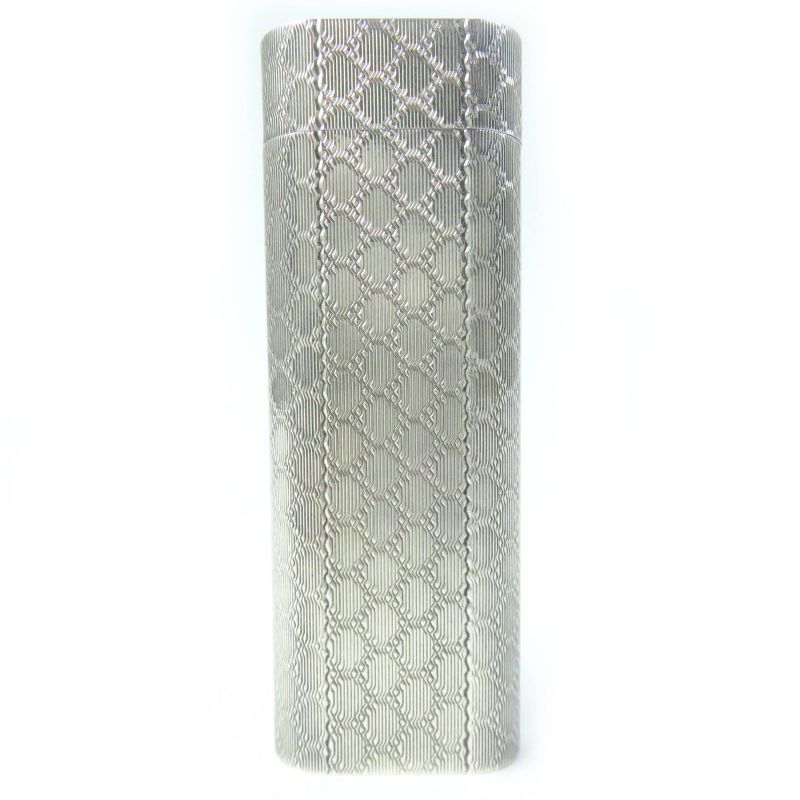 Cartier Plaid Oval Gas Lighter Smoking Goods Silver Made In Switzerland Men's