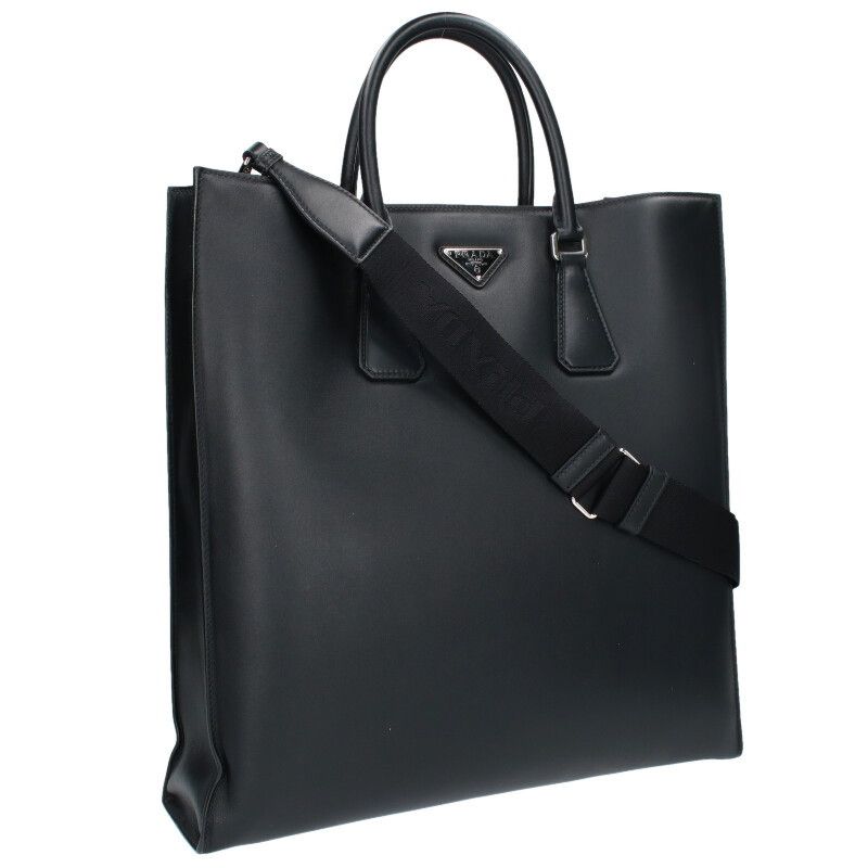 Prada 2vg111 Logo Plate Leather 2WAY Tote Bag Men's
