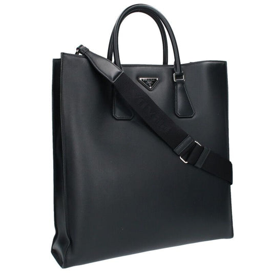 Prada 2vg111 Logo Plate Leather 2WAY Tote Bag Men's