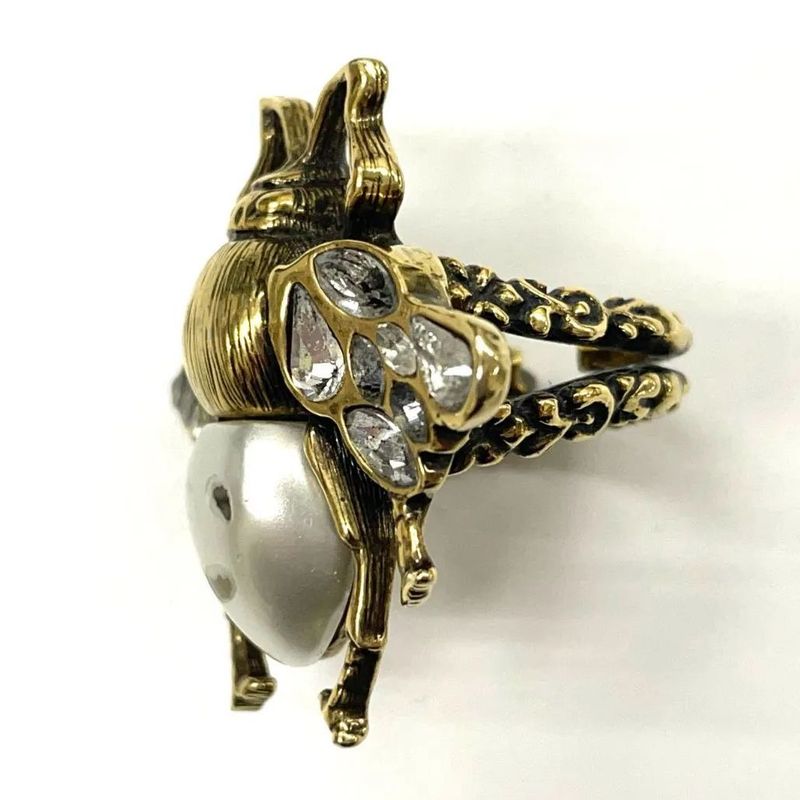 Gucci Bee Ring S (actual Size 12.5) GP X Rhinestone X Faux Pearl Gold Made In