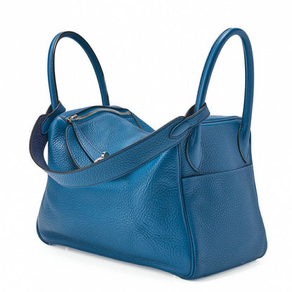 Hermes Lindy 30 2-way Shoulder Bag Taurillon Clemence Blue Baon And Blue Paon