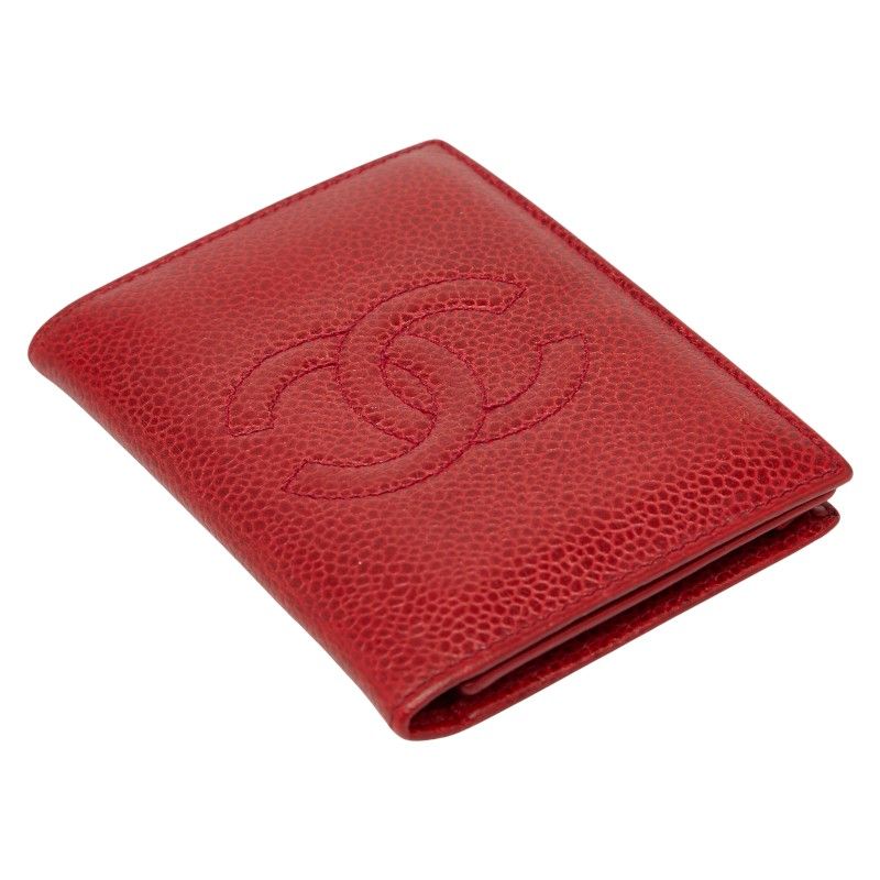Chanel Coco Mark Card Case Business Card Holder Red Caviar Skin Ladies Chanel